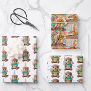 Cute Birthday Otter and Fish Themed Wrapping Paper Sheet