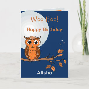 Cute Birthday Owl and Moon Folded Greeting Card