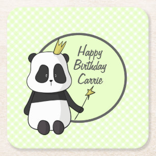 Cute Birthday Panda  Square Paper Coaster