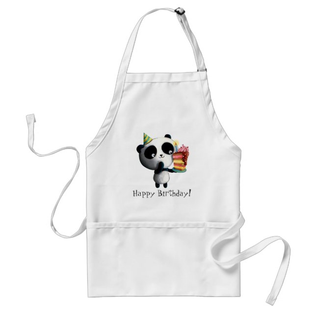 Cute Birthday Panda with Cake Standard Apron (Front)