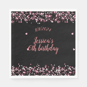 Cute birthday paper napkinspink on black editable napkin
