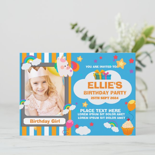 Cute Birthday Party 2-Sided Invitation Card (Standing Front)