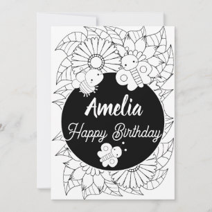 Cute Birthday Party Bugs Insect Floral Colouring Holiday Card