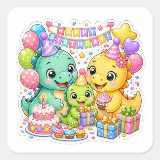 Cute Birthday Party Dinosaur Art Square Sticker