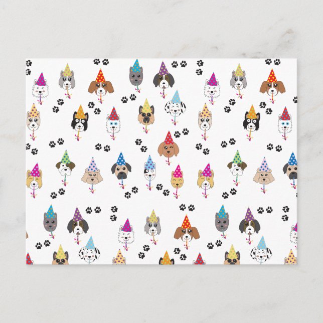Cute Birthday Party Dogs Pattern Holiday Postcard (Front)