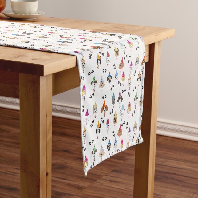 Cute Birthday Party Dogs Pattern Short Table Runner (In Situ)