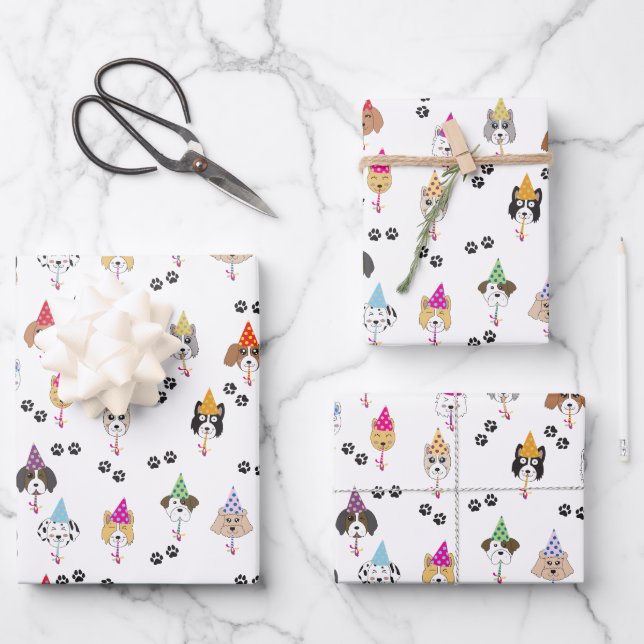 Cute Birthday Party Dogs Pattern Wrapping Paper Sheet (Front)