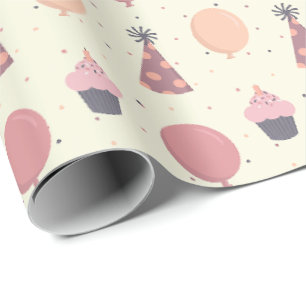 Cute Birthday party things in muted tones Wrapping Paper