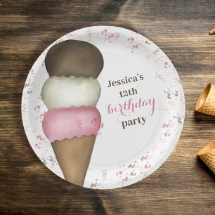 Cute Birthday Party Whimsical Ice Cream Cone Paper Plate