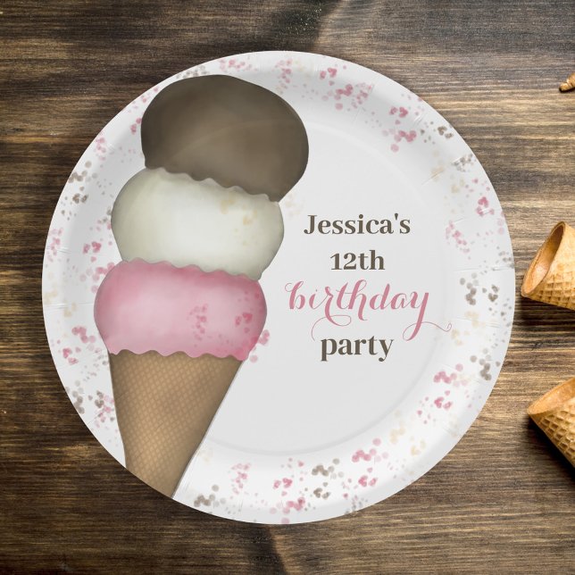 Cute Birthday Party Whimsical Ice Cream Cone  Paper Plate (Creator Uploaded)