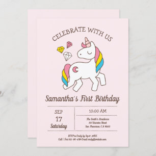Cute Birthday Rainbow Unicorn Invitation
