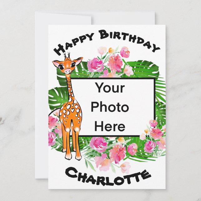 Cute Birthday Safari giraffe  | tropical forest   Invitation (Front)