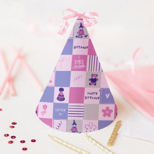 Cute Birthday Squares – Pink modern Pattern Party Hat
