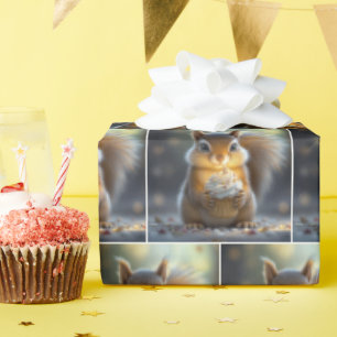 Cute Birthday Squirrel With Cupcake Wrapping Paper
