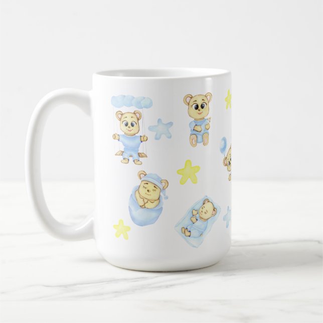Cute Birthday Teddy Bear Boy for a positive mood Coffee Mug (Left)