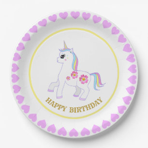 Cute Birthday Unicorn Paper Plate