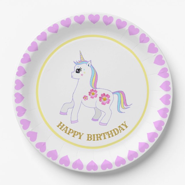 Cute Birthday Unicorn Paper Plate (Front)