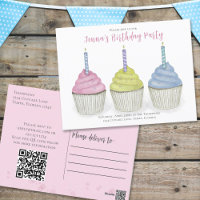 Cute Birthday Watercolor Cupcakes QR Code Website