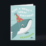 Cute Birthday Whale in Party hat for Grandson Card<br><div class="desc">Cute illustrated whale design</div>