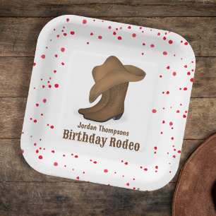 Cute Birthday Whimsical Cowboy Rodeo Simple Paper Plate