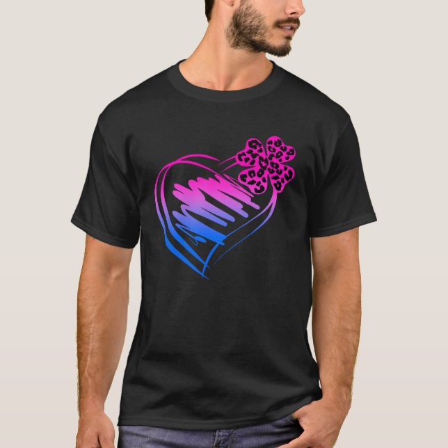 Cute Bisexual Irish Birish Leopard Shamrock Heart  T-Shirt (Front)