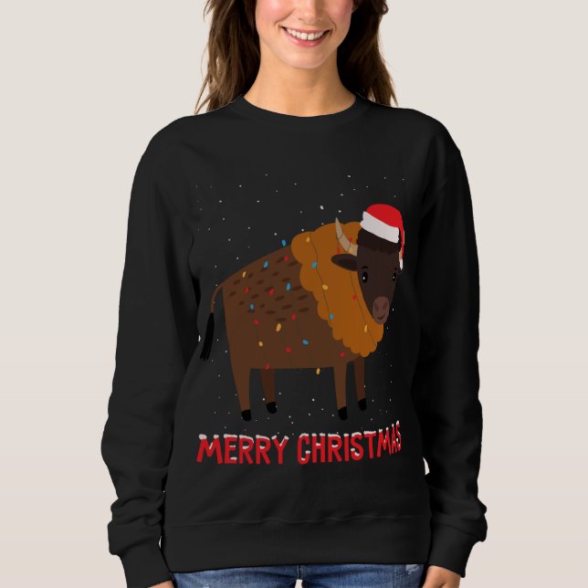 Cute bison Christmas Tree Lights Xmas Holidays Sweatshirt (Front)