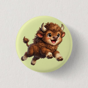 Cute Bison with Big Eyes Happy Wildlife Cartoon 3 Cm Round Badge