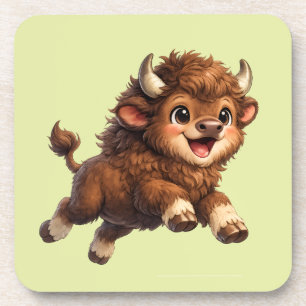 Cute Bison with Big Eyes Happy Wildlife Cartoon Coaster