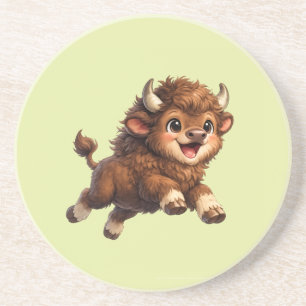 Cute Bison with Big Eyes Happy Wildlife Cartoon Coaster
