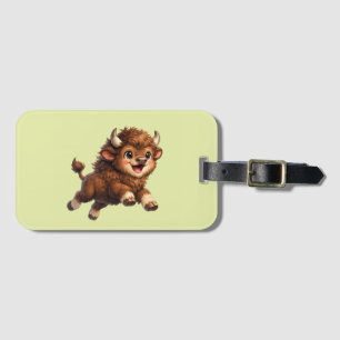 Cute Bison with Big Eyes Happy Wildlife Cartoon Luggage Tag