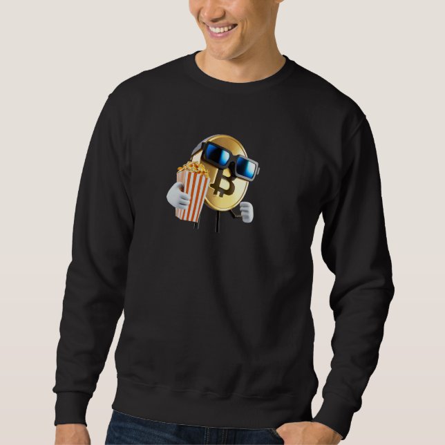 cute bitcoin wearing sun glasses and holds pop cor sweatshirt (Front)