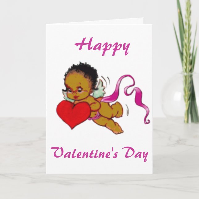 Cute Black African Cupid Holiday Card (Front)