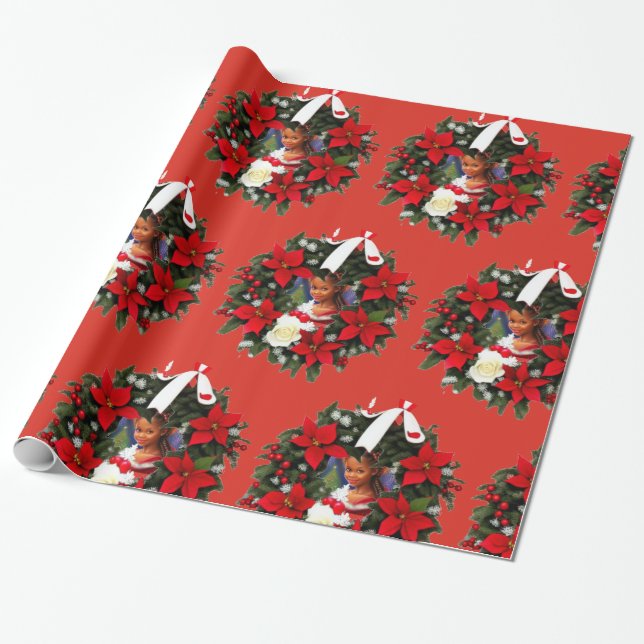 Cute Black Afro Girl African American Christmas  Wrapping Paper (Unrolled)