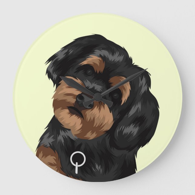Cute Black And Brown Dog Large Clock (Front)