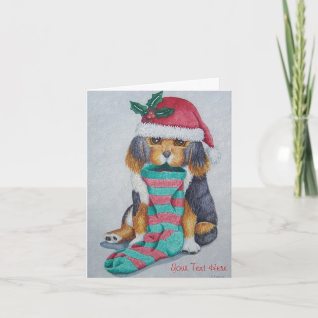 cute black and brown puppy dressed for christmas  holiday card (Front)