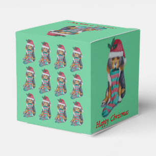 cute black and brown puppy looking festive favour box