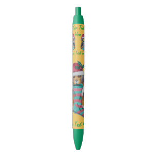 cute black and brown puppy with christmas stocking blue ink pen