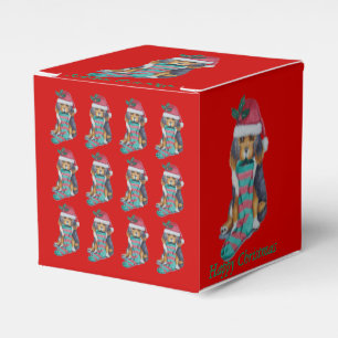 cute black and brown puppy with christmas stocking favour box