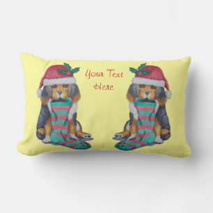 cute black and brown puppy with christmas stocking lumbar cushion