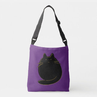 Cute black and gold cat on purple crossbody bag