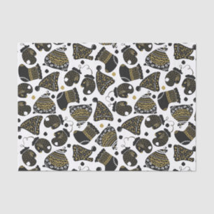 Cute Black and Gold Hats and Mittens Christmas  Tissue Paper