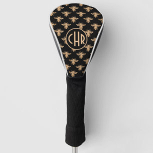Cute Black And Gold Queen Bee Monogram Golf Head Cover