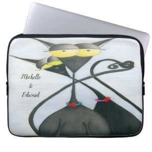 Cute Black and Gray Cat Cartoon Laptop Sleeve
