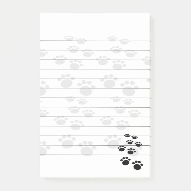 Cute Black And Grey Cartoon Pet Paw Trail Lined Post-it Notes (Front)