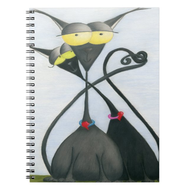 Cute Black and Grey Cat Cartoon Notebook (Front)