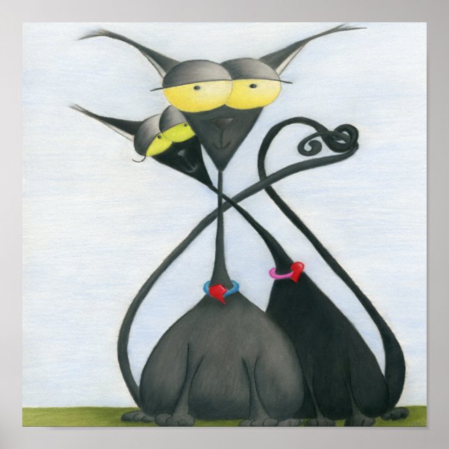 Cute Black and Grey Cat Cartoon Poster (Front)