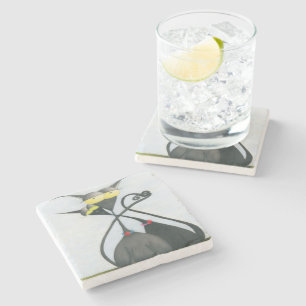 Cute Black and Grey Cat Cartoon Stone Coaster