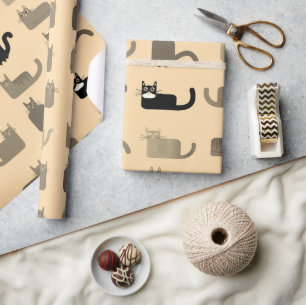 Cute black and Grey Cat Minimal Animal Birthday Wrapping Paper