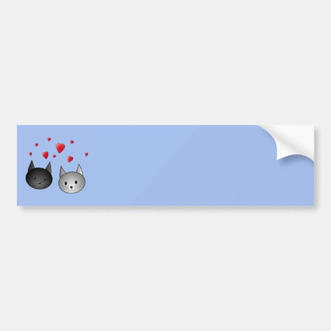Cute Black and Grey Cats, with Hearts. Bumper Sticker (Front)