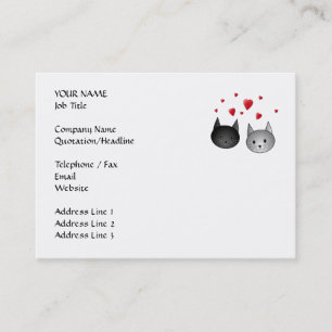 Cute Black and Grey Cats, with Hearts. Business Card
